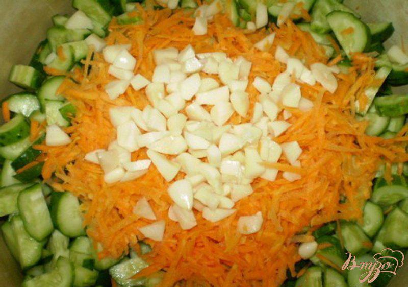 Фото приготовление рецепта: Огуречный салат с морковью и чесноком шаг №2