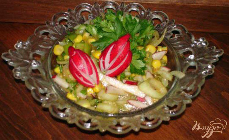 Фото приготовление рецепта: Салат из редиса и овощей с томатным соусом шаг №4