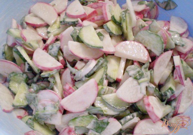 Фото приготовление рецепта: Овощной салат с листьями одуванчика и сметаной шаг №3