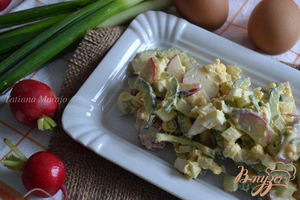 Фото приготовление рецепта: Яичный салат со свежим огурцом и редисом шаг №6