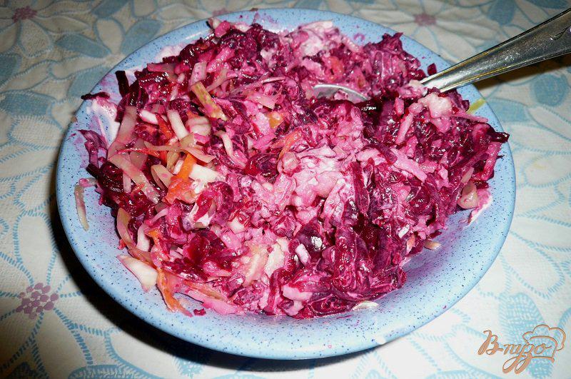 Фото приготовление рецепта: Свекольный салат с квашеной капустой и яблоком шаг №5