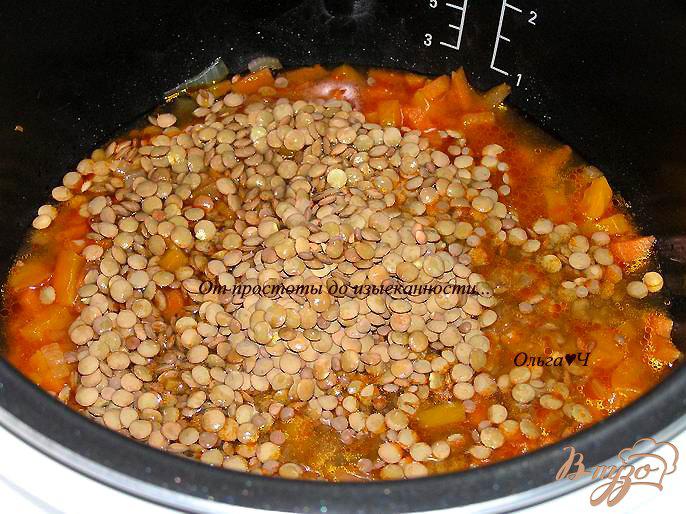 Фото приготовление рецепта: Чечевица с овощами в томатном соусе (в мультиварке) шаг №3