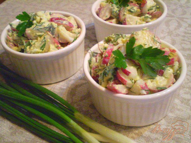 Фото приготовление рецепта: Редисковый салат со сметаной шаг №5