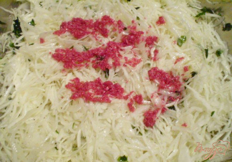 Фото приготовление рецепта: Розовый салат из капусты и редьки шаг №4