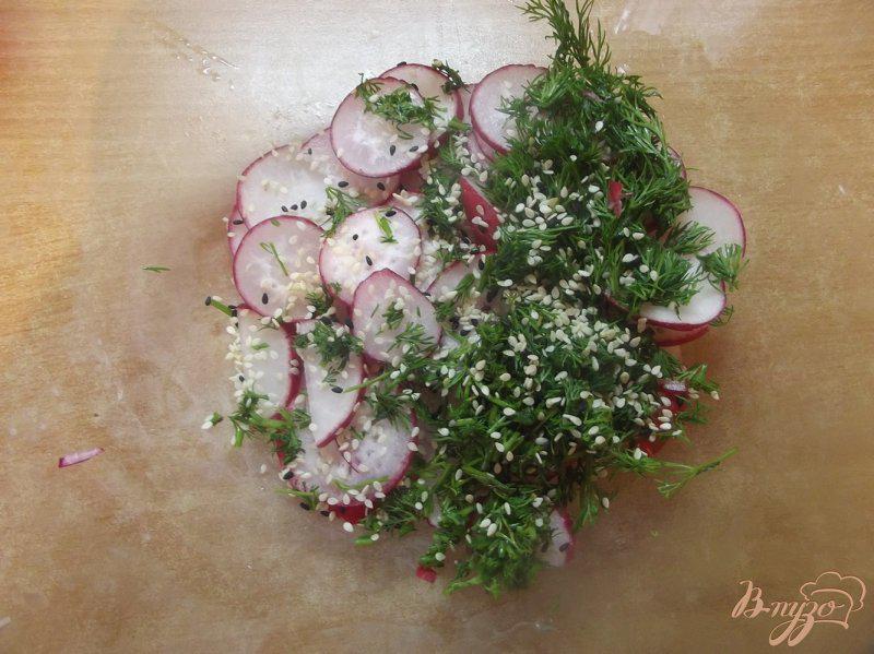 Фото приготовление рецепта: Салат из редиса с кунжутом и мятой шаг №3