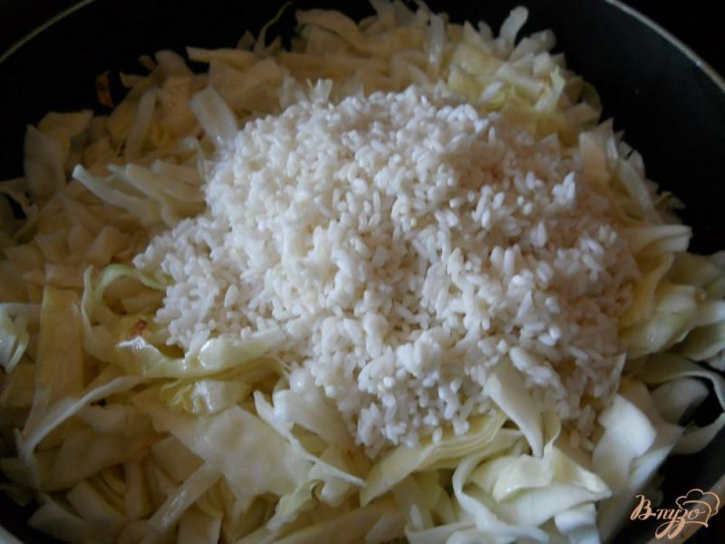 Фото приготовление рецепта: Капуста тушеная с рисом и морковью шаг №4