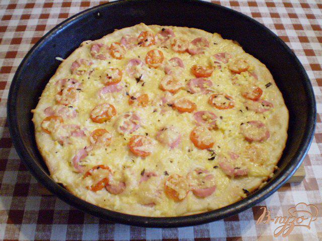 Фото приготовление рецепта: Пицца с помидорами черри и базиликом шаг №10