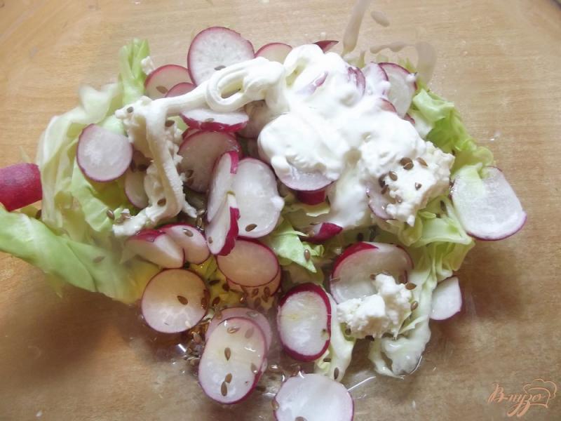 Фото приготовление рецепта: Салат с коровьей брынзой и редисом шаг №5