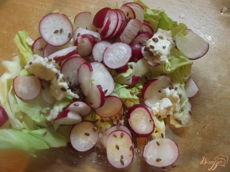 Фото приготовление рецепта: Салат с коровьей брынзой и редисом шаг №4