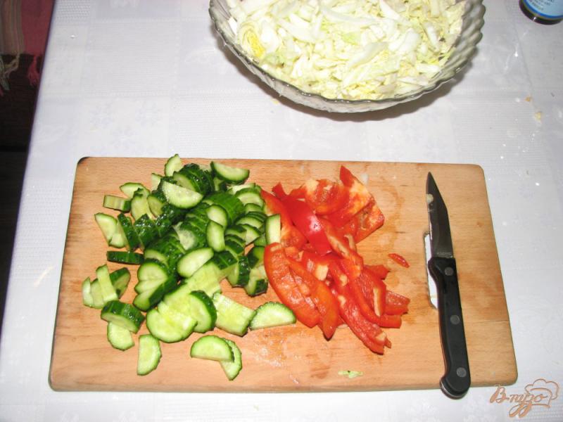 Фото приготовление рецепта: Салат с кальмаром и пекинской капустой шаг №2