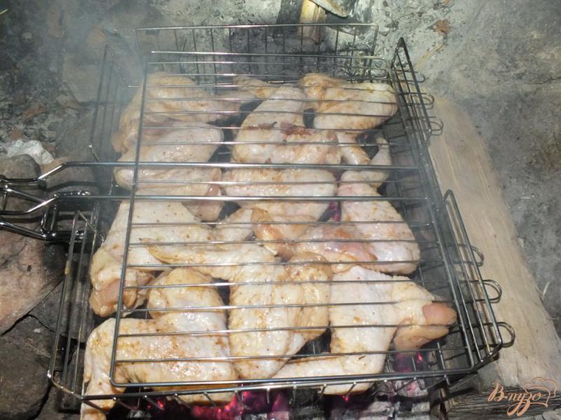 Фото приготовление рецепта: Острые куриные крылья на мангале шаг №7