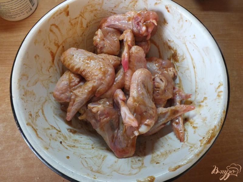 Фото приготовление рецепта: Острые куриные крылья на мангале шаг №5