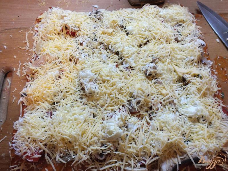 Фото приготовление рецепта: Пицца с мясным ассорти и дор-блю шаг №16