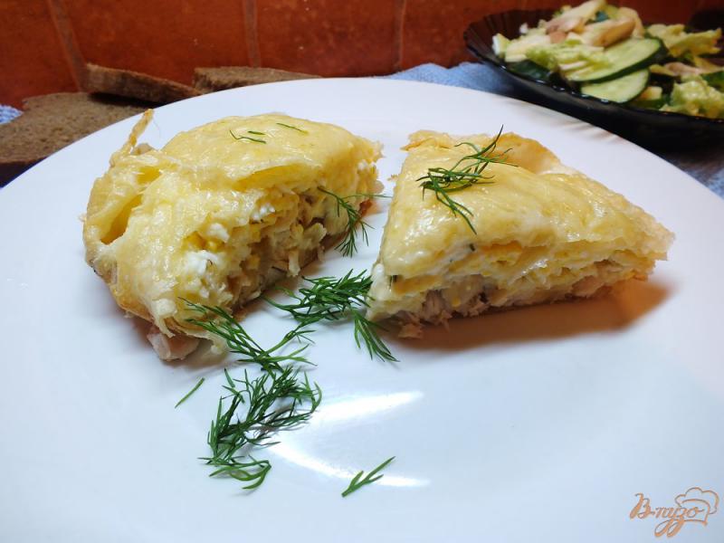 Фото приготовление рецепта: Пирог из лаваша с курицей и яйцом шаг №14