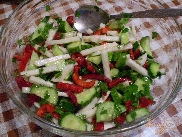 Фото приготовление рецепта: Салат со сладким перцем и кольраби шаг №6