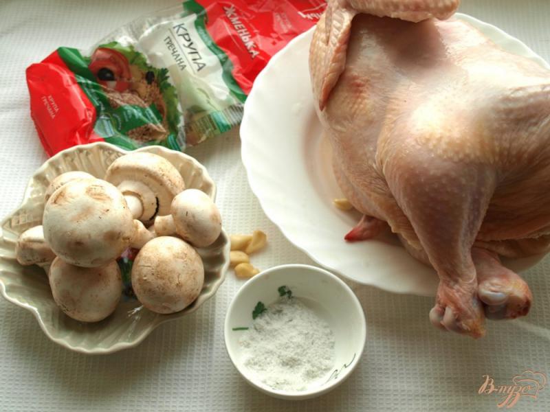 Фото приготовление рецепта: Курица фаршированная гречкой с грибами и луком шаг №1