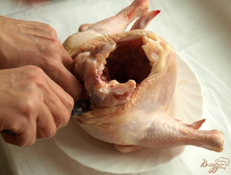 Фото приготовление рецепта: Курица фаршированная гречкой с грибами и луком шаг №6