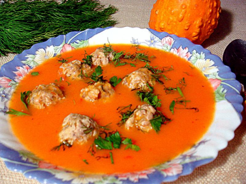 Фото приготовление рецепта: Овощной суп пюре с фрикадельками шаг №10
