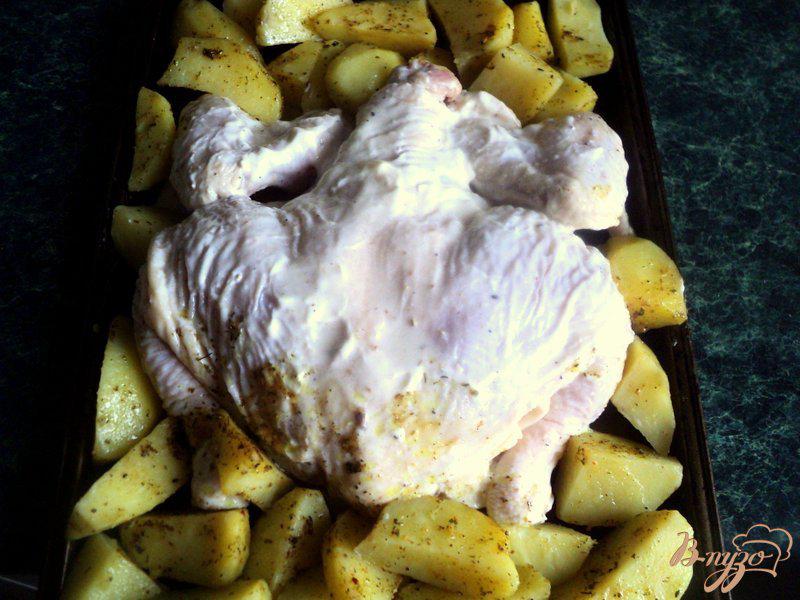Фото приготовление рецепта: Курочка, запеченная с картофелем по-домашнему шаг №4
