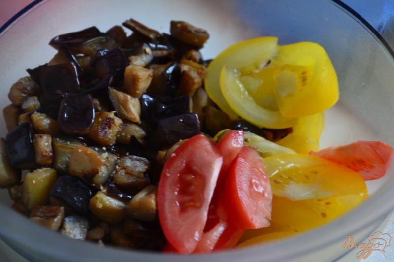 Фото приготовление рецепта: Теплый салат из помидор с баклажанами шаг №3