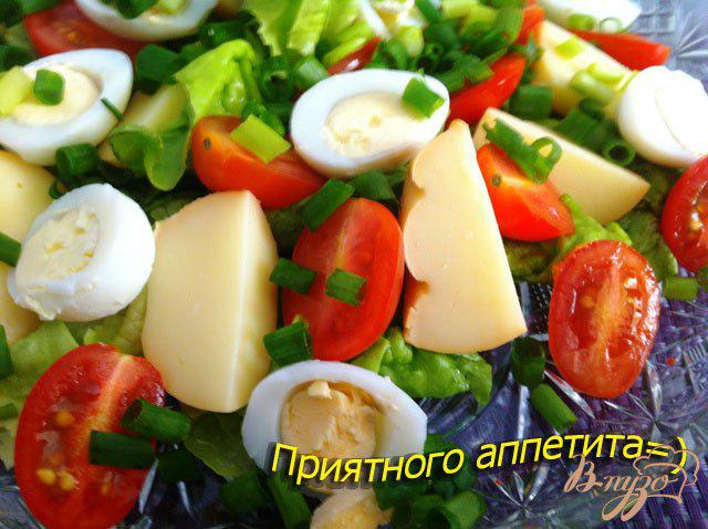 Фото приготовление рецепта: Салат из перепелиных яиц и копченого сыра Провалетта шаг №8