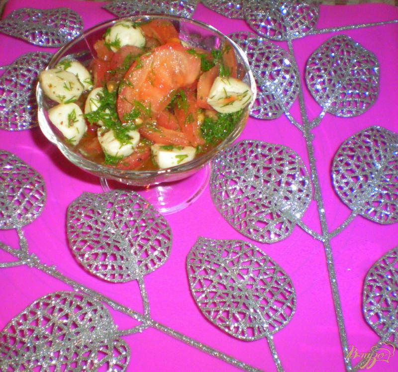 Фото приготовление рецепта: Салат с моцареллой и помидорами шаг №5