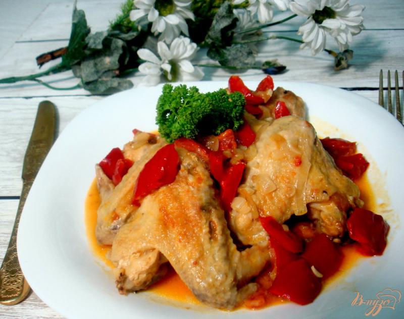 Фото приготовление рецепта: Куриные крылышки в соусе с овощами шаг №6