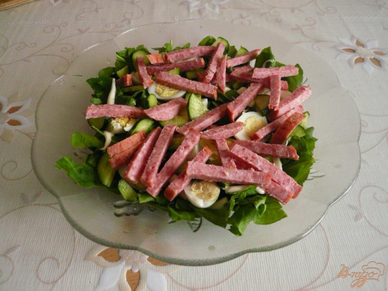 Фото приготовление рецепта: Сытный салат с копченой колбаской шаг №6