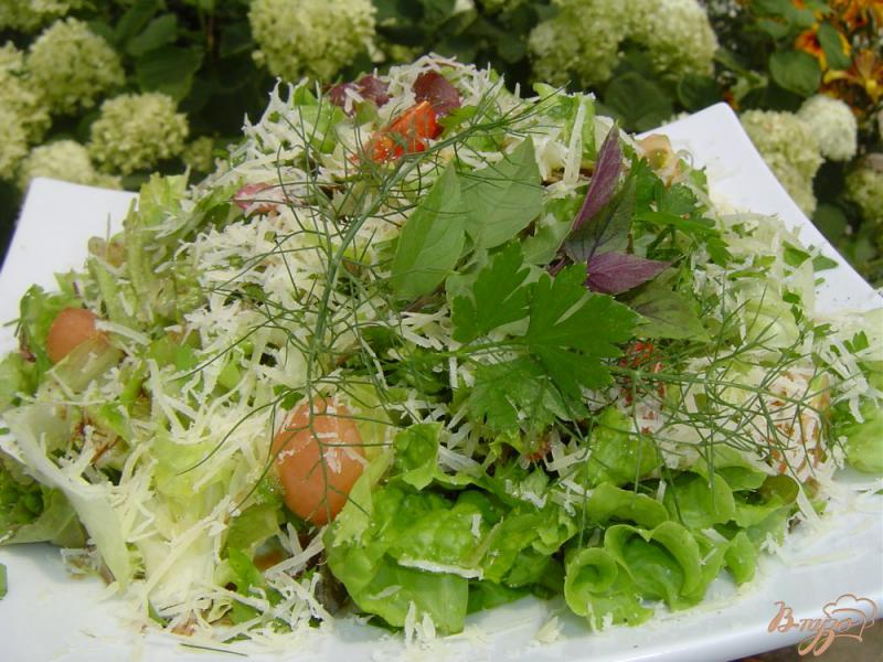Фото приготовление рецепта: Зеленый салат с помидорами черри и пармезаном шаг №7