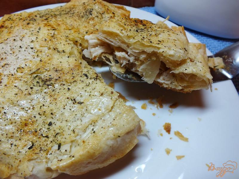 Фото приготовление рецепта: Закусочный пирог из курицы с ананасом шаг №8