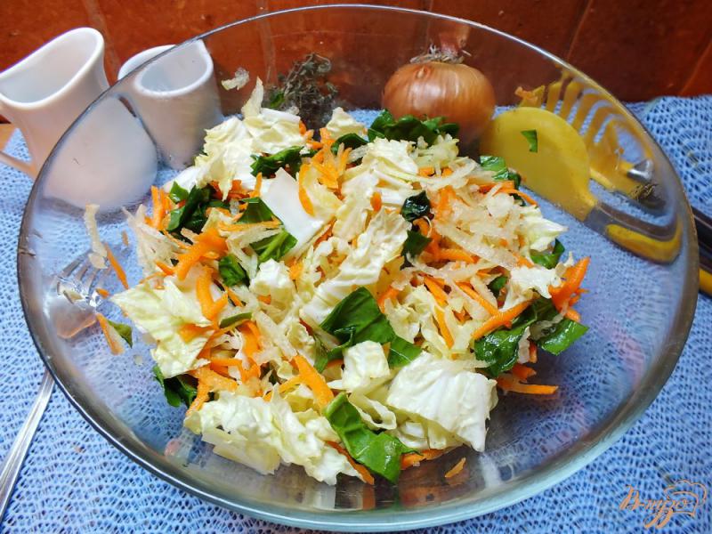 Фото приготовление рецепта: Салат со шпинатом и дайконом шаг №5
