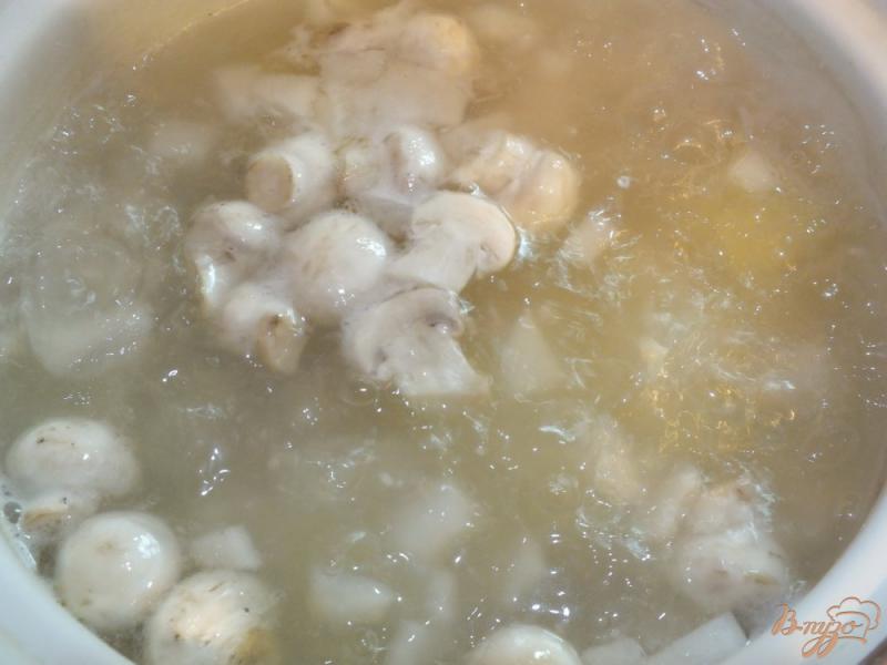 Фото приготовление рецепта: Суп с шампиньонами и мясом шаг №5
