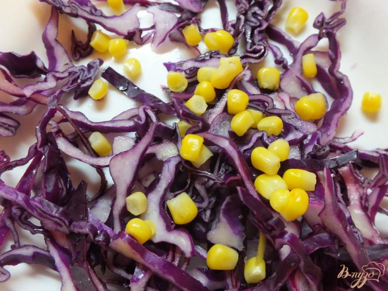 Фото приготовление рецепта: Салат из краснокачанной капусты с отварной кукурузой шаг №2