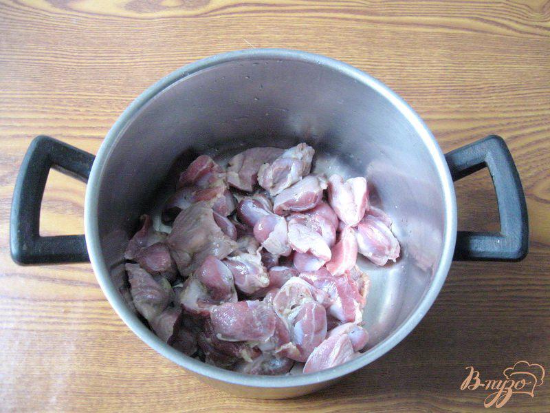 Фото приготовление рецепта: Куриные желудки с рисом шаг №3