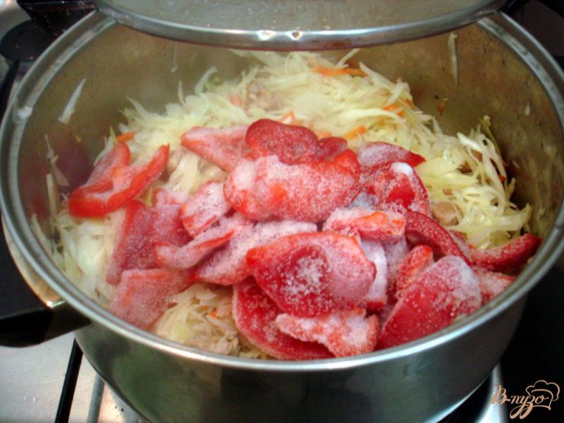 Фото приготовление рецепта: Капуста тушёная с мясом и с болгарским перцем шаг №7