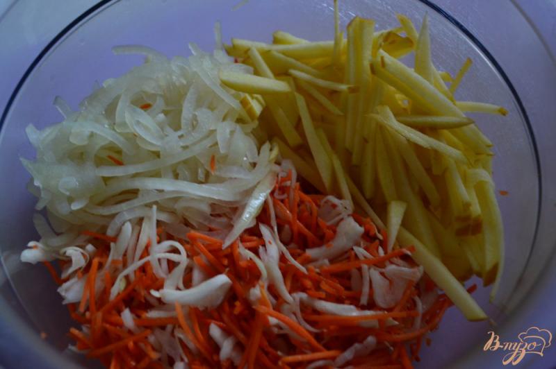 Фото приготовление рецепта: Овощной салат с яблоком и свежей клюквой шаг №3