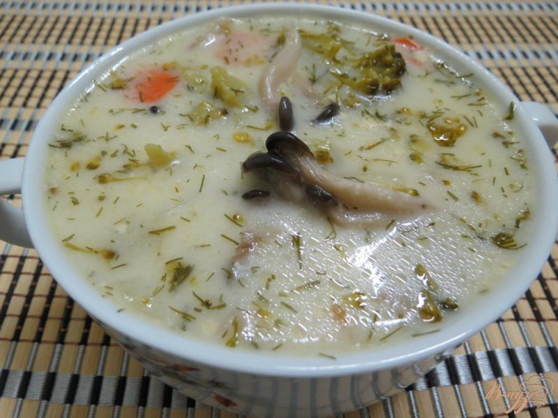 Фото приготовление рецепта: Суп с вешенками и брокколи шаг №9