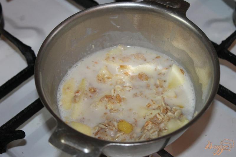 Фото приготовление рецепта: Овсянка с  яблоками и медом и сливками шаг №3