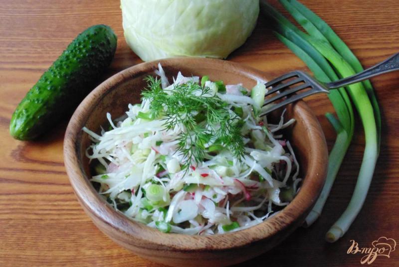 Фото приготовление рецепта: Салат  с огурцами и свежей капустой шаг №6