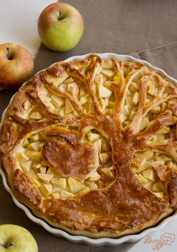 Фото приготовление рецепта: Пирог из дрожжевого теста с кусочками яблок шаг №10