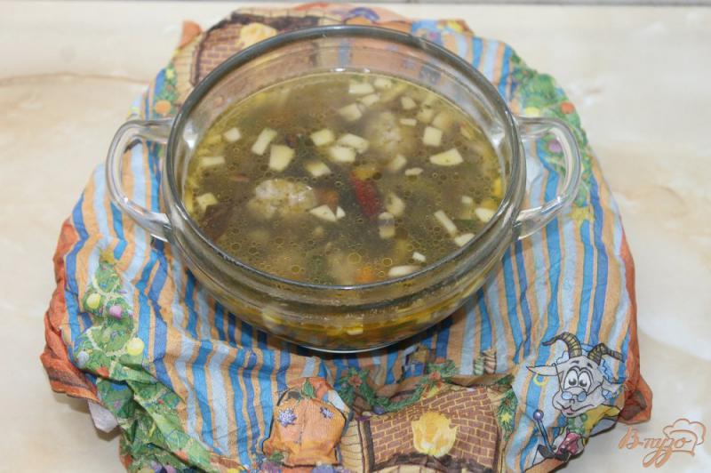 Фото приготовление рецепта: Суп с шампиньонами и мясными фрикадельками шаг №6