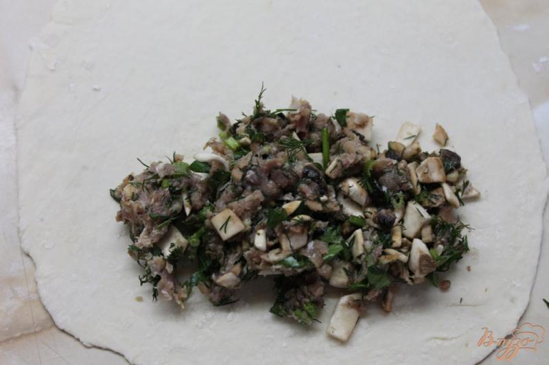 Фото приготовление рецепта: Чебуреки с грибами с зеленью и свининой шаг №7