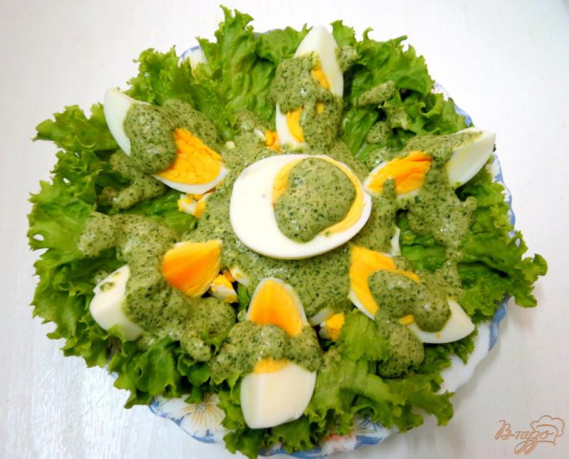 Фото приготовление рецепта: Закуска из яиц, салями и зелёного соуса шаг №9