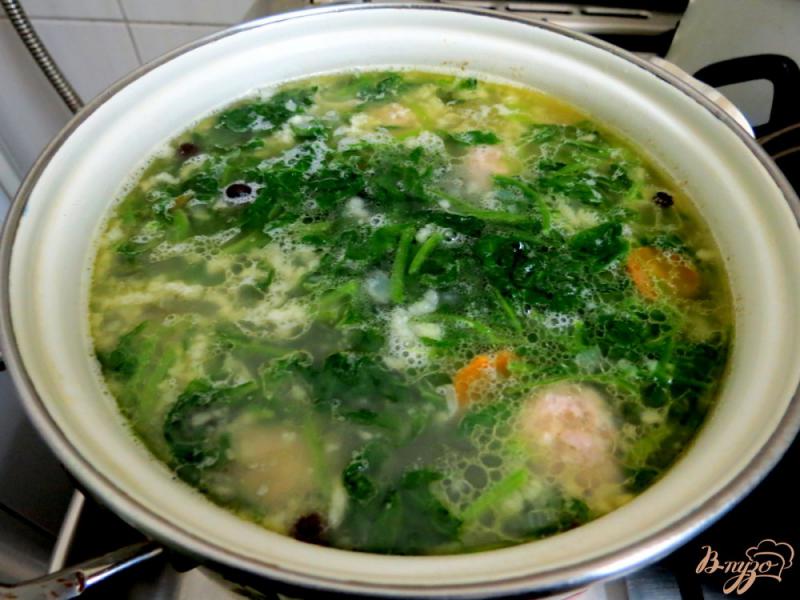 Фото приготовление рецепта: Суп с фрикадельками и шпинатом шаг №10