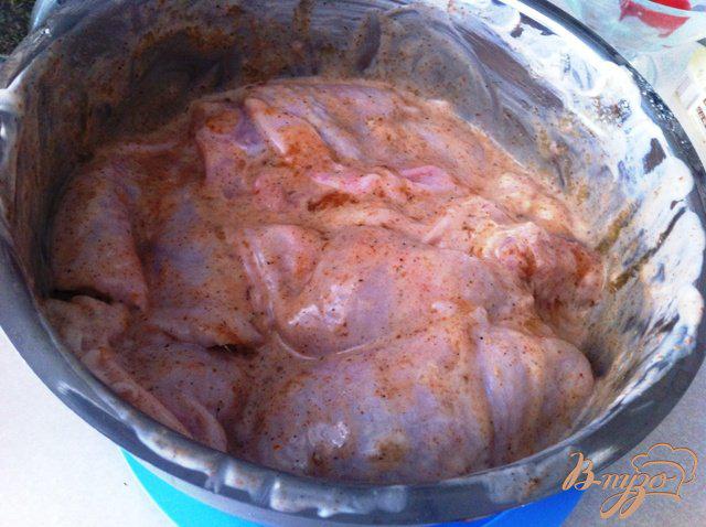 Фото приготовление рецепта: Куриные бедрышки в майонезе и мёде шаг №4