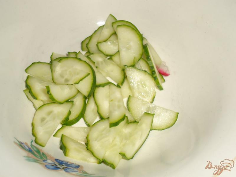 Фото приготовление рецепта: Весенний салат из редиса, огурца и зелени шаг №2