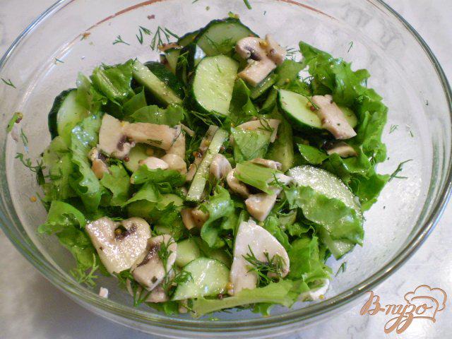 Фото приготовление рецепта: Салат из сырых огурцов и шампиньонов шаг №7