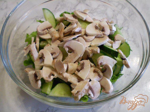 Фото приготовление рецепта: Салат из сырых огурцов и шампиньонов шаг №4