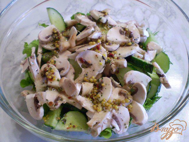 Фото приготовление рецепта: Салат из сырых огурцов и шампиньонов шаг №6