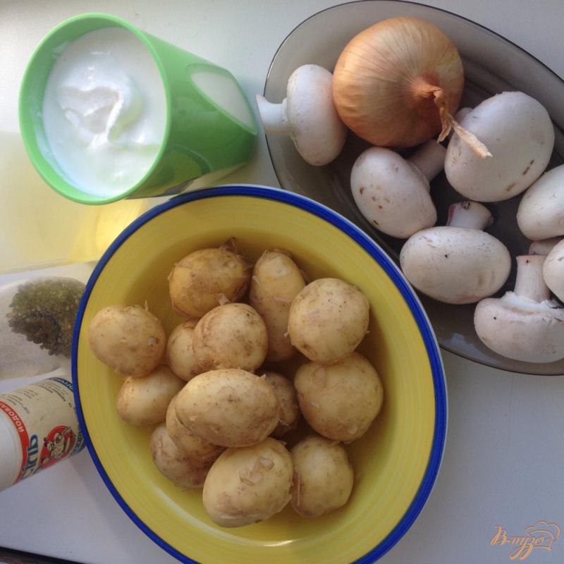Фото приготовление рецепта: Молодой картофель с грибами в сметане шаг №1